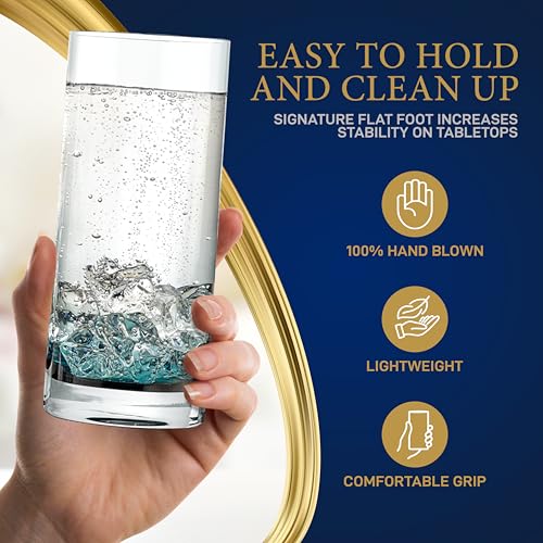 NutriChef 12.5oz Highball Drinking Glasses - Set of 4 Heavy Base Tall Tumbler Clear Glassware for Water, Wine, Beer, Liquor, Gin, Cocktail, Whiskey, Juice, Iced Coffee, Mixed Drinks, Dishwasher Safe