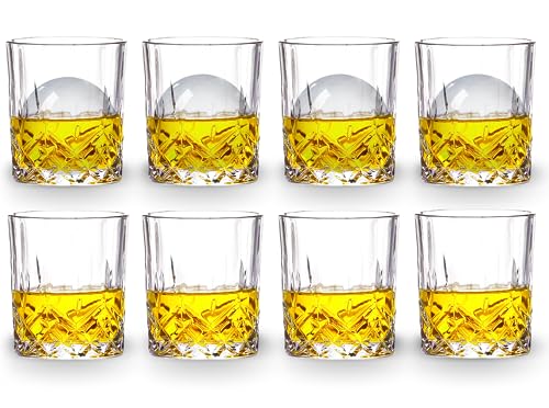 Gencywe Crystal Whiskey Glasses Set of 8(Buy 6, get 2 Free), 11 OZ Old Fashioned Whiskey Glasses, Bourbon Cocktail Rocks Glasses, Clear Bar Glasses for Drinking Scotch Vodka Tequila Rum Gift for Men