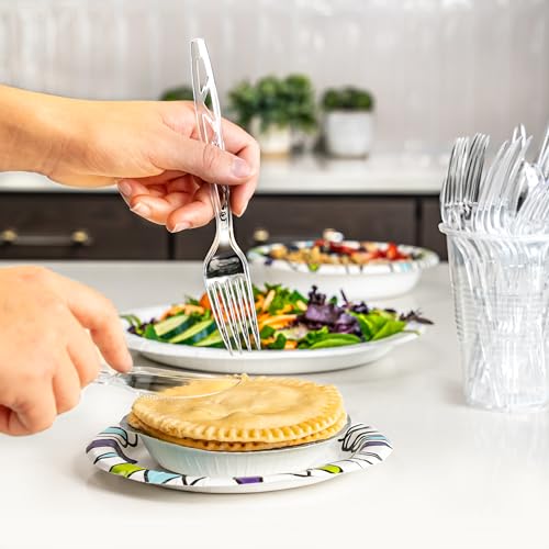 Amazon Basics Disposable Clear Plastic Cutlery Set, Premium Quality, Strong, 192 Count, Large Combo Pack Forks, Spoons and Knives