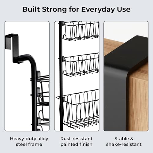 HOKOSFOKOS Over Door Organizer Storage - 6 Tier Black Metal Over the Door Pantry Organizer Heavy Duty Hanging Storage Rack, Behind Cabinet Shelves for Home, Kitchen, Bathroom, Closet, Pantry