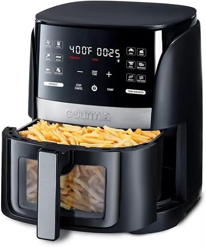 Gourmias 6 Qt Digital Window Air Fryer With 12 Presets, Guided Cooking, Touch Controls & Viewing Window – Oil-Free Frying, Easy Clean, Black