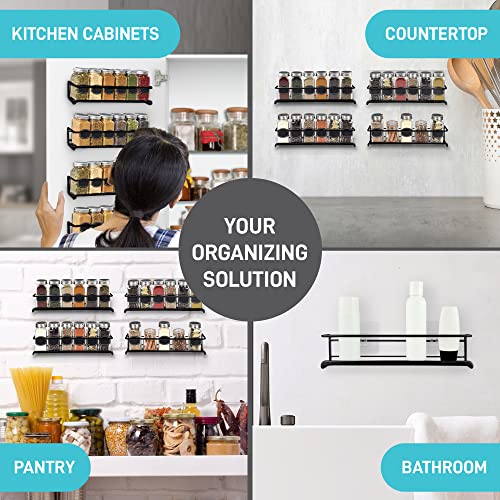 Spice Rack Wall Mounted 4 Tier – Space-Saving Kitchen Spice Organizer for Seasonings – Screw or Adhesive Hanging – Wall Mount Hanging Spice Rack for Wall, Cabinet, Pantry Door 2.5x 2.5x11.5 in