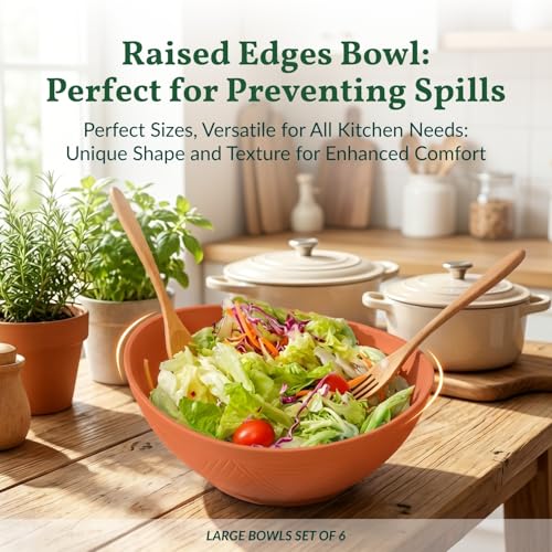 Homienly 60oz Wheat Straw Bowls Set of 6 Salad Bowls Large Popcorn Bowl Unbreakable Serving Bowls Microwave & Dishwasher Safe Bowl Set Centerpiece Bowls for Kitchen, Party, Decor, Camping (Multi)