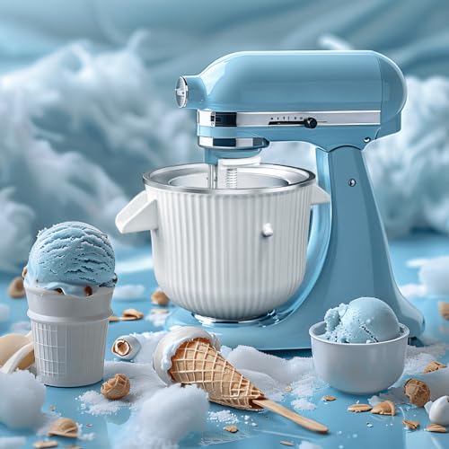 Ice Cream Maker Attachment for Kitchen Aid Stand Mixer, 2 Quart, Ice Cream & Sorbet Gelato Maker Machine, Fits 4.5Qt and Larger Stand Mixers, with 2 Ice Cream Holder