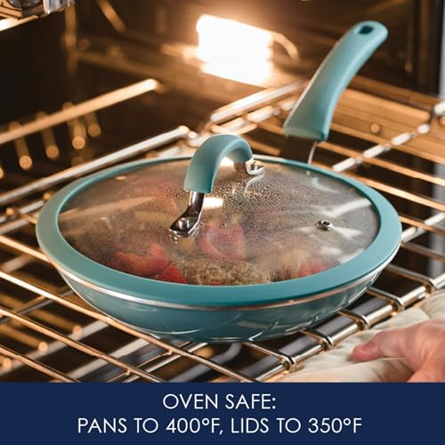 Rachael Ray Cook + Create Aluminum Nonstick Cookware Set, 10-Piece, Agave Blue