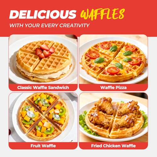 Waffle Maker, 7“ Round Classic Belgian Waffle Iron, Adjustable Browning Control, Easy-Clean Nonstick Plates & Cool Touch Handle, Space Saving Storage, Stainless Steel
