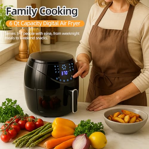 Air Fryer 6.5 QT Extra Hot Air Fryer for Crispy Cooking Bake Roast Nonstick High Gloss Black Finish Perfect for Healthy Meals Kitchen Appliance