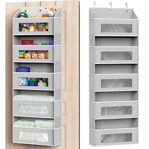Simple Houseware Large Heavy Duty Over the Door Organizer with 5 Clear Window Pockets, 45 lbs Capacity for Pantry, Closet, Bathroom, Gray