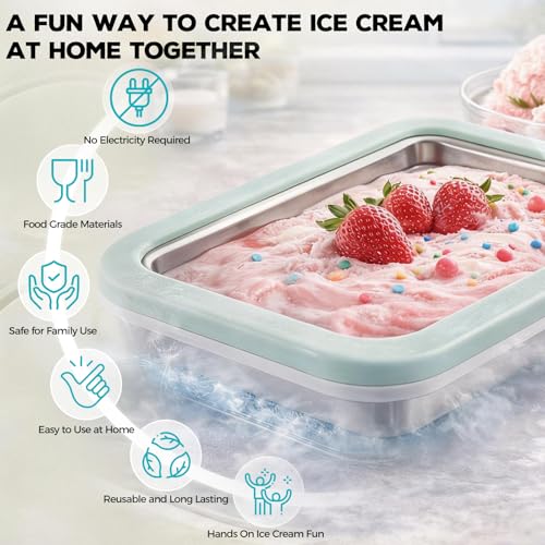 Rolled Ice Cream Maker with Quick Start Guide - DIY Instant Ice Cream Tray Kit, Includes 2 Scrapers for Manual Homemade Ice Cream Rolls, Frozen Yogurt, Sorbets & Slushies, No Electricity Needed（green）