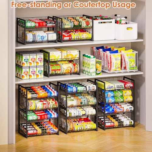 X-cosrack 2 Packs Stackable Can Rack Organizer for Pantry, 2-Tier Sturdy Adjustable Pantry Can Storage Organizer for Canned Food Can Goods, Kitchen Can Dispenser Holder for Soda Drinks Snack, Black