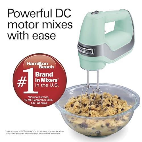 Hamilton Beach Professional 5-Speed Electric Hand Mixer with Snap-On Storage Case, QuickBurst, Stainless Steel Twisted Wire Beaters and Whisk, Mint (62658)
