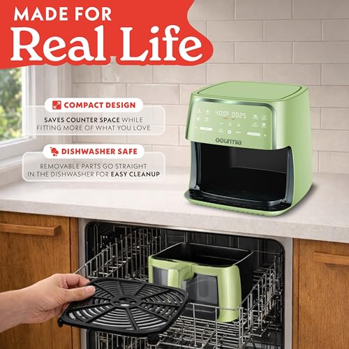 Gourmia 8 Qt Air Fryer, 8 Presets with Digital Display, FryForce 360° Technology, Easy View Window & Interior Light, Dishwasher Safe Basket, Green