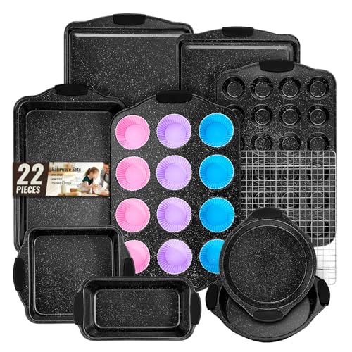 Baking Pans Set Nonstick, Bakeware Sets Stackable with Silicone