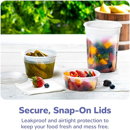 GUSTO To Go Food Containers with Lids [8 oz, 16 oz, 32 oz - 48 Count] - Deli Plastic Food Storage Containers with Lids for Meal Prep, Leftovers, and Freezer Storage - Formerly Comfy Package