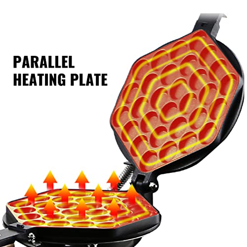 VEVOR Commercial Bubble Waffle Maker, 1400W Egg Bubble Puff Iron w/ 180° Rotatable 2 Pans & Wooden Handles, Stainless Steel Baker w/Non-Stick Teflon Coating, 50-250℃/122-482℉ Adjustable