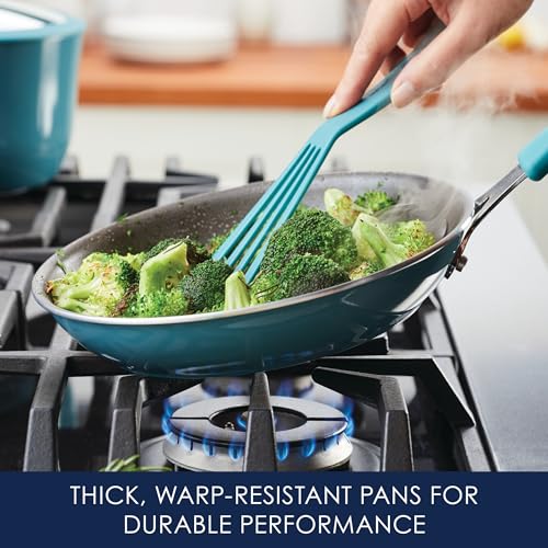 Rachael Ray Cook + Create Aluminum Nonstick Cookware Set, 10-Piece, Agave Blue