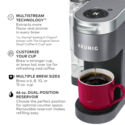 Keurig K-Supreme Single Serve K-Cup Pod Coffee Maker, MultiStream Technology, 4 Brew Sizes, 66oz Dual-Position Removable Reservoir, Gray