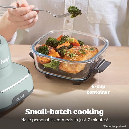 Ninja Crispi 4-in-1 Glass Air Fryer | With Non-Toxic 4QT & 6-Cup Glass Containers & Lids | Microwave, Freezer, Dishwasher Safe | 450°F Max Temp |1500 Watt | Green | FN101SG