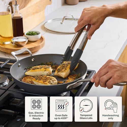 All-Clad HA1® Ceramic Nonstick, Frying Pan Set 10.5 and 12 inch - Oven Safe up to 450° & Compatible with All Stovetops (Gas, Electric & Induction) Light Grey