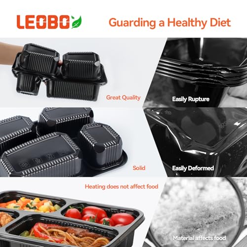 LEOBOX 40 Pack 34oz 4-Compartment Bento Box - Shrink-Wrapped No Pre-Wash