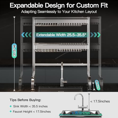 MAJALiS 3 Tier Extra Large Stainless Steel Over The Sink Dish Drying Rack