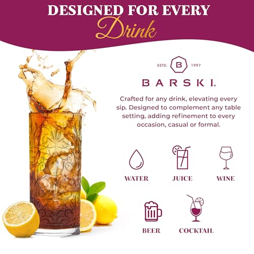 Barski Highball Glass - Drinking Glasses - Set of 4 - Hiball Tumblers - Glass Crystal Tumbler - for Water, Juice, Beer, Mixed Cocktails, Mojito Glass, Tom Collins Bar Glassware, 13 oz, Made in Europe
