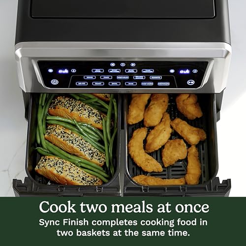 Cuisinart Dual Basket Air Fryer, Two Baskets 11 Qt in Total, 6 Functions: Air Fry, Roast, Bake, Broil, Dehydrate & Keep Warm, Features Sync Finish & Sync Settings, Toss Reminder & Auto-Pause, ADZ-112