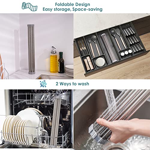 Tomorotec Roll Up Dish Drying Rack Over Sink, SUS304 Steel, 17.7x11.5,Gray
