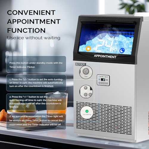 ROVSUN 110LBS/24H Commercial Ice Maker Machine with 50lbs Storage Bin, Freestanding/Countertop Ice Machine with 2 Water Inlets, Ice Scoop & Water Filter for Home Office Restaurant Bar Cafe Use