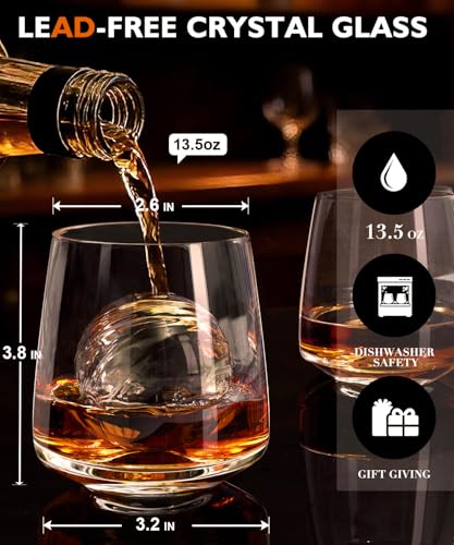 Potdoctor Whiskey Glasses Set of 4,13.5 Oz Crystal Old Fashioned Rocks Glasses for Bourbon Scotch Cocktails Drink Rum Cognac Vodka Liquor -Unique Gifts for Men,