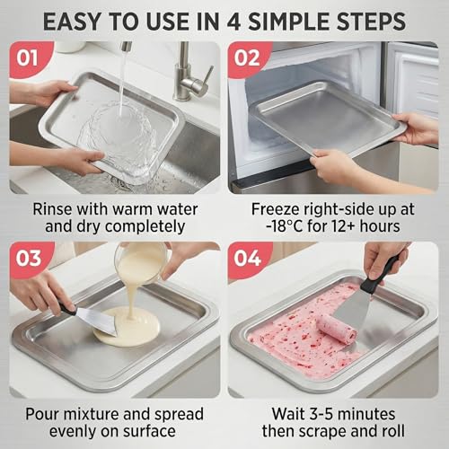 Instant Ice Cream Maker, Rolled Ice Cream Maker, Soft Serve Ice Cream Maker – Perfect for Ice Cream, Frozen Yogurt & More! Food-Grade Stainless Steel Ice Cream Roll Machine for Home Use (White)