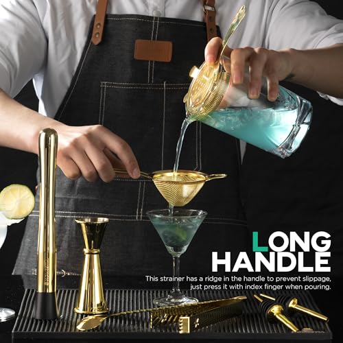 Homestia Hawthorne Strainer - Stainless Steel Cocktail Strainer with Removable High-Density Spring for Bartending, Boston Shakers & Mixing Glasses, Professional Bar Tools Gold