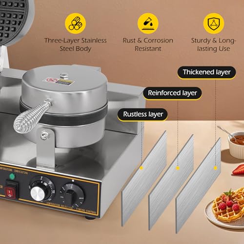 Dyna-Living Waffle Maker 2400W Double Waffle Iron Maker Restaurant Non-stick Round Waffle Machine Commercial Waffle Maker Large Waffle Machine for Hotel, Thicken Stainless Steel