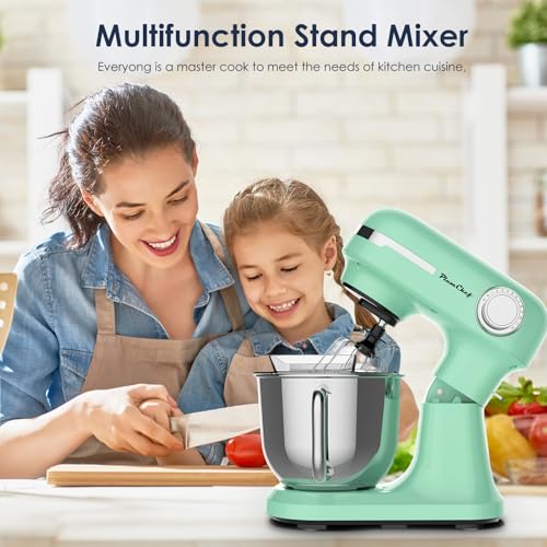 Plum chef 5.5QT Electric Stand Mixer, 12-Speed Tilt-Head Food Mixer, Dough Mixer with Dishwasher Safe Stainless Steel Bowls, Dough Hook, Flat Beater, Whisk, Perfect for 4-6 Family,Green