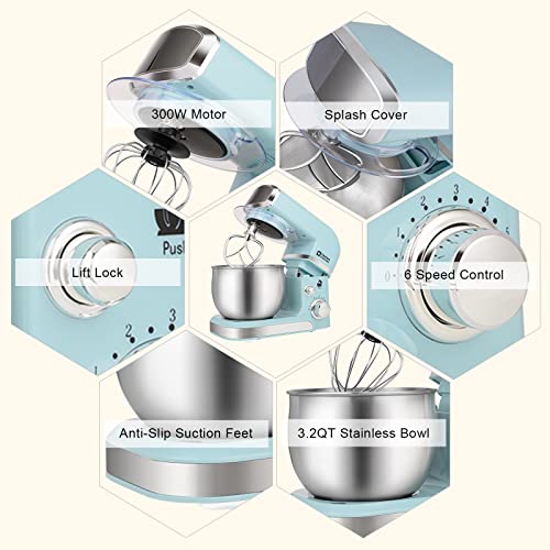 Kitchen in the box Stand Mixer,3.2Qt Small Electric Food Mixer,6 Speeds Portable Lightweight Kitchen Mixer for Daily Use with Egg Whisk,Dough Hook,Flat Beater