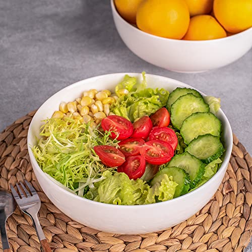 DELLING 60 Oz Large Serving Bowls Set of 3, 8 Inch White Ceramic Mixing Bowls - Soup Salad Pasta Ramen Bowls for Kitchen, Microwave Dishwasher Safe, Porcelain