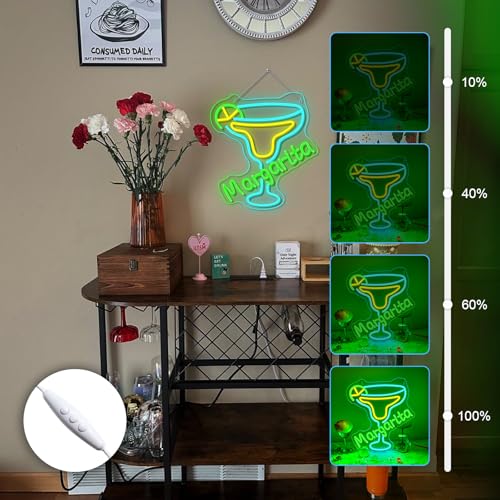 DREAMFORT Margarita Neon Sign Tropical Light LED Wall Decor for Bars, Kitchen & Party Spaces Festive Cocktail Glass Design