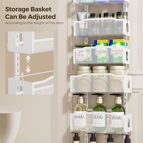 Delamu 8 Tier Over the Door Pantry Organizer, 2in1 Hanging or Wall Mount Spice Rack Seasoning, Adjustable Heavy-Duty Narrow Pantry Door Organizer and Storage for Kitchen Cabinet and Bathroom,12" White