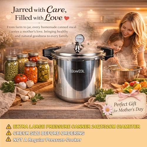 KILOGORGE 24 qt Pressure Canner,Canning Pressure Cooker with Gauge,14.5PSI,Large Capacity Aluminum Pressure Canners for Compatibility Gas and Induction Cooktops