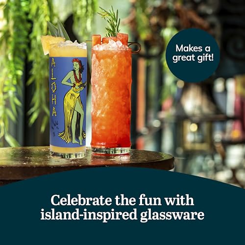 Libbey Tiki Bamboo Highball Drinking Glasses Set of 4, Iconic 16 Oz Tall Cocktail Glasses, Modern Drinking Glass Cups for Backyard and Summer Parties