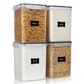 Vtopmart 4 PCS Large Food Storage Containers 5.2L / 175oz, 4 Pieces BPA Free Plastic Airtight Canisters for Flour, Sugar, Baking Supplies, Rice with Lids, 4 Measuring Cups and 24 Labels, Black