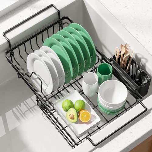 Kitsure Expandable in-Sink or Over-Sink Dish Drying Rack, Large, Black