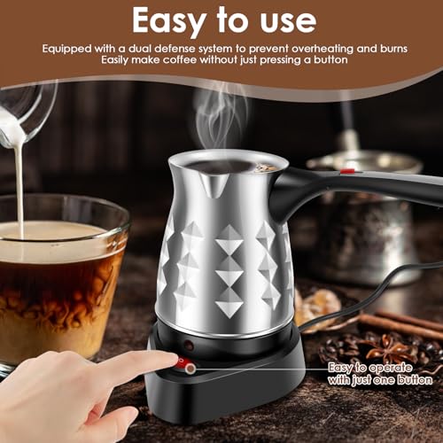 LYIYEYAN Turkish Coffee Maker, Stainless Steel 500ml Turkish Coffee Machine with Folding Handle, 5 to 6 Cups Capacity Turkish Coffee Pot, Electric Coffee Tea Warmer Kettle for Home Travel (Diamond)
