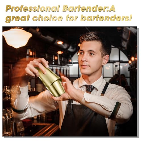 Sabary 6 Pcs Cocktail Shakers Professional Bar Shaker Boston Set Stainless Steel Martini Drink Mixer Basic Tool Weighted Shake Metal Can Cocktail Shaker Set, 18 Oz, 28 oz (Gold)