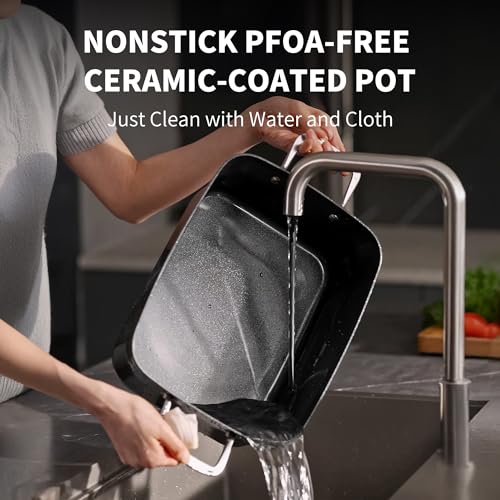 Slow Cooker 7 Quart | Programmable Multi-Cooker PFOA-Free Ceramic Coating, Steamer, Sear sauté, Warm Function (Includes Silicone Spoon)