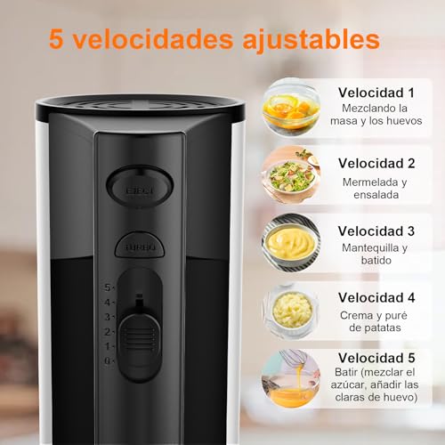 NARIIK Electric Hand Mixer, 660W Kitchen Handheld Mixer 5 Speed Self Control Whisk 304 Stainless Steel One Click Eject Dishwasher Safe Mixer for Cream Cookies Dough（Black）