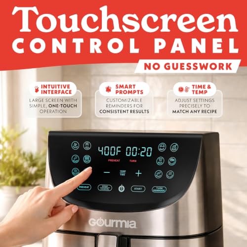 Gourmia Air Fryer - 8 Qt Extra Large Capacity, FryForce360º, Digital Display with 12 Presets, Roast, Bake, Broil, Dehydrate, Dishwasher Safe Accessories, Stainless Steel