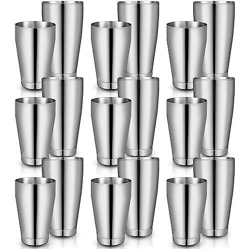 Dandat 16 Pcs Cocktail Shaker Boston Cocktail Shaker Set, Stainless Steel Martini Drink Shakers Bartending, 18 Oz & 28 Oz Bar Professional Shake Mixer Tin Tools for Bartender Cocktails (Silver)