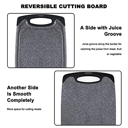 Viretang Plastic Cutting Boards Set of 3 for Kitchen, Thick Chopping Board with Deep Juice Grooves, Non‑Slip Feet, Easy Grip Handle, BPA Free, Dishwasher Safe,Black