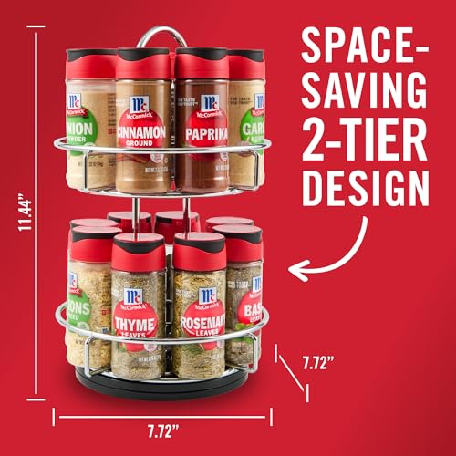 McCormick Spice Rack, Two Tier Chrome, Featuring 16 Herbs & Spices for Everyday Cooking, Great Gift for Housewarming, Wedding & Bridal Shower, 26.09 oz